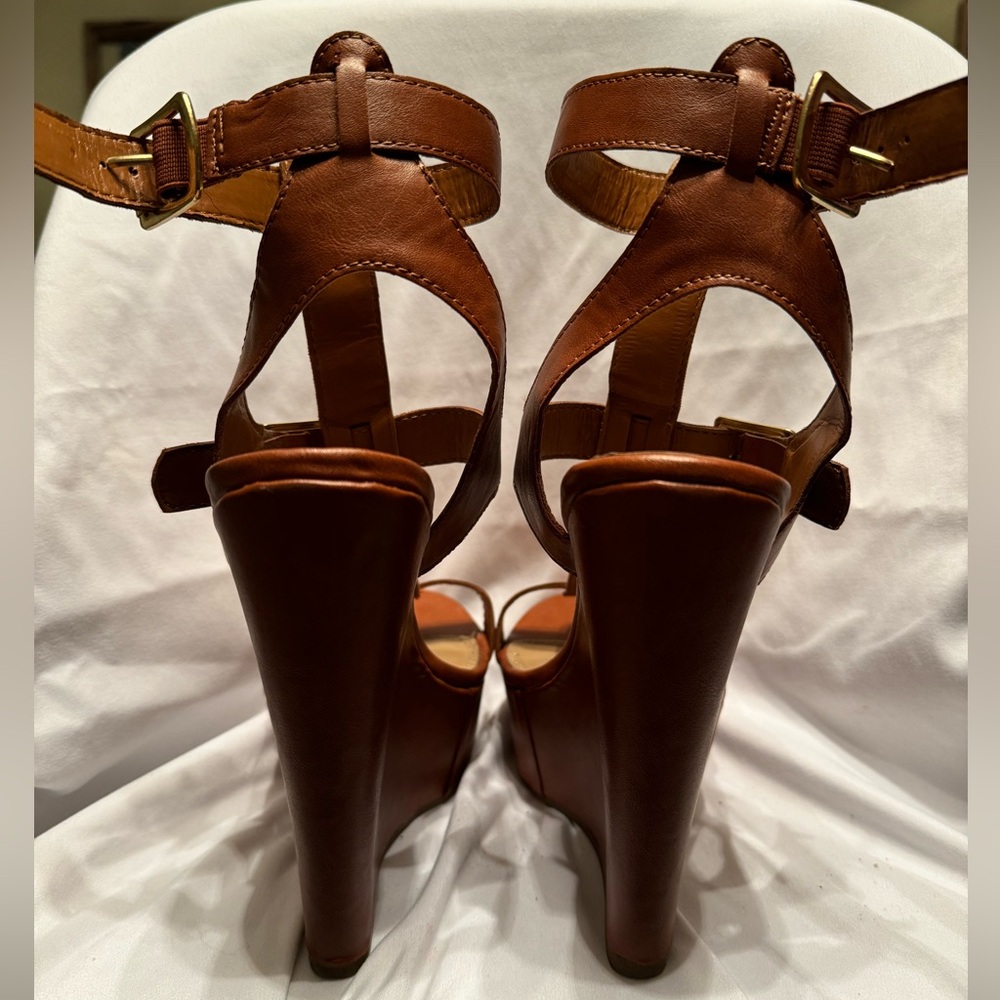 Caramel Brown Strappy 6” platform sandals - size 8.5 - Picture 3 of 8